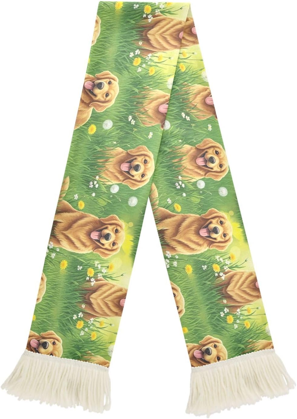 CHIFIGNO Dog Green Grass Sports Fan Scarf Sweat Towel, Soft Polyester Rally Towel for Soccer Games, Quick Dry Cheering Scarf with Fringe Ends