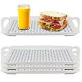 HOIGON 4 Pack 16.5 x 11.4 x 1.6 Inch Anti-Slip Food Serving Tray with Handles, Rectangular Plastic Serving Trays Cafeteria Dinner Trays for Eating On Couch, Bed