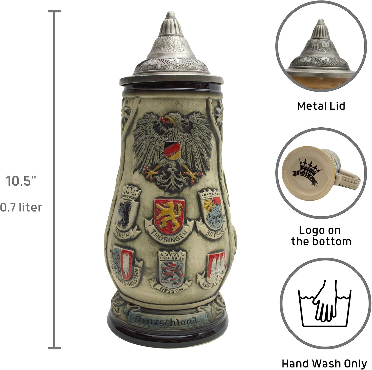 0.75 Liter | OktoberfestHaus Beerstein Hand-Painted Stein Beer Mug With Lid and Medieval Coat Of Arms Beer Mugs, Beer Steins for Men and Beer Lover Gift Idea, Beer Mug Gift