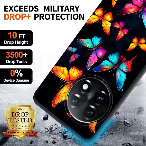 for OnePlus 12R Case,Soft Silicone Rubber Bumper Case Shockproof Full-Body Protective Case Cover for OnePlus 12R,Colorful Neon Butterflies