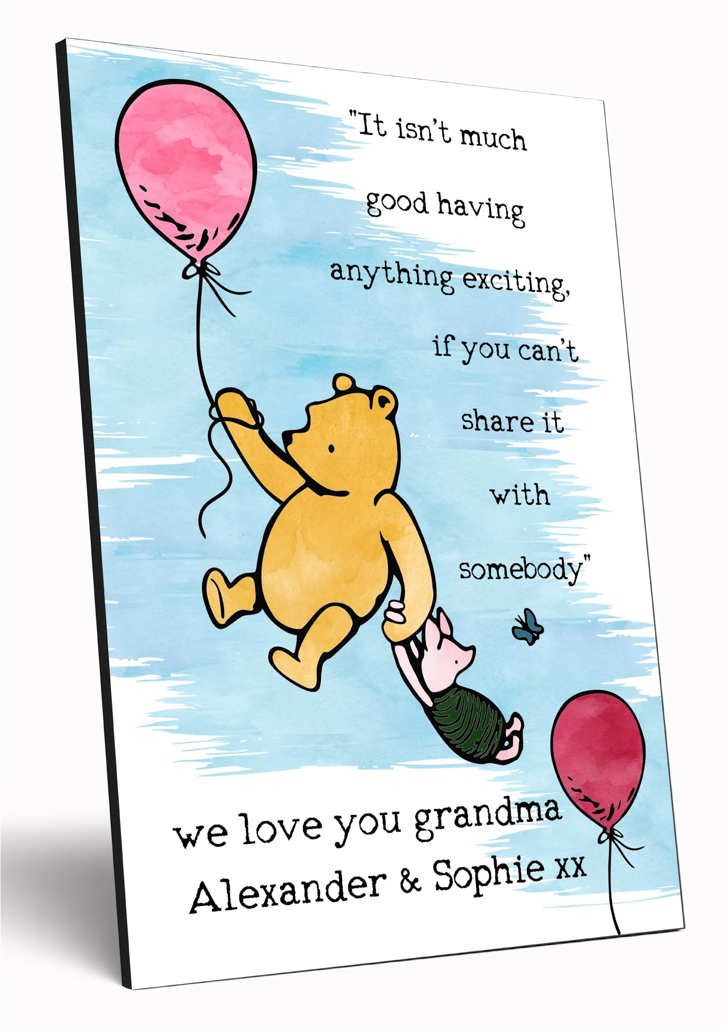 Personalised Wooden Wall Art Winnie the Pooh Quote A4 Watercolour Print for Mother's Day Birthday Christmas Customised Gift Mum Grandma Nanny
