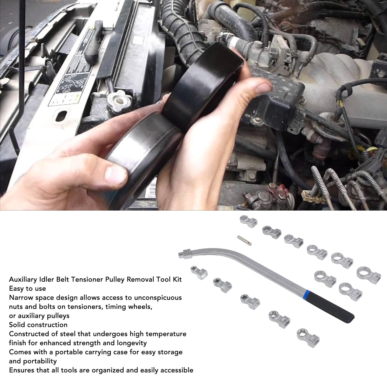 ZIZEV 15PCS Universal Auxiliary Idler Belt Tensioner Pulley Removal Tool Kit, Serpentine Belt Tension Pulley Wrench Set, Engine Timing Tensioning Nut Bolts Screw Remover