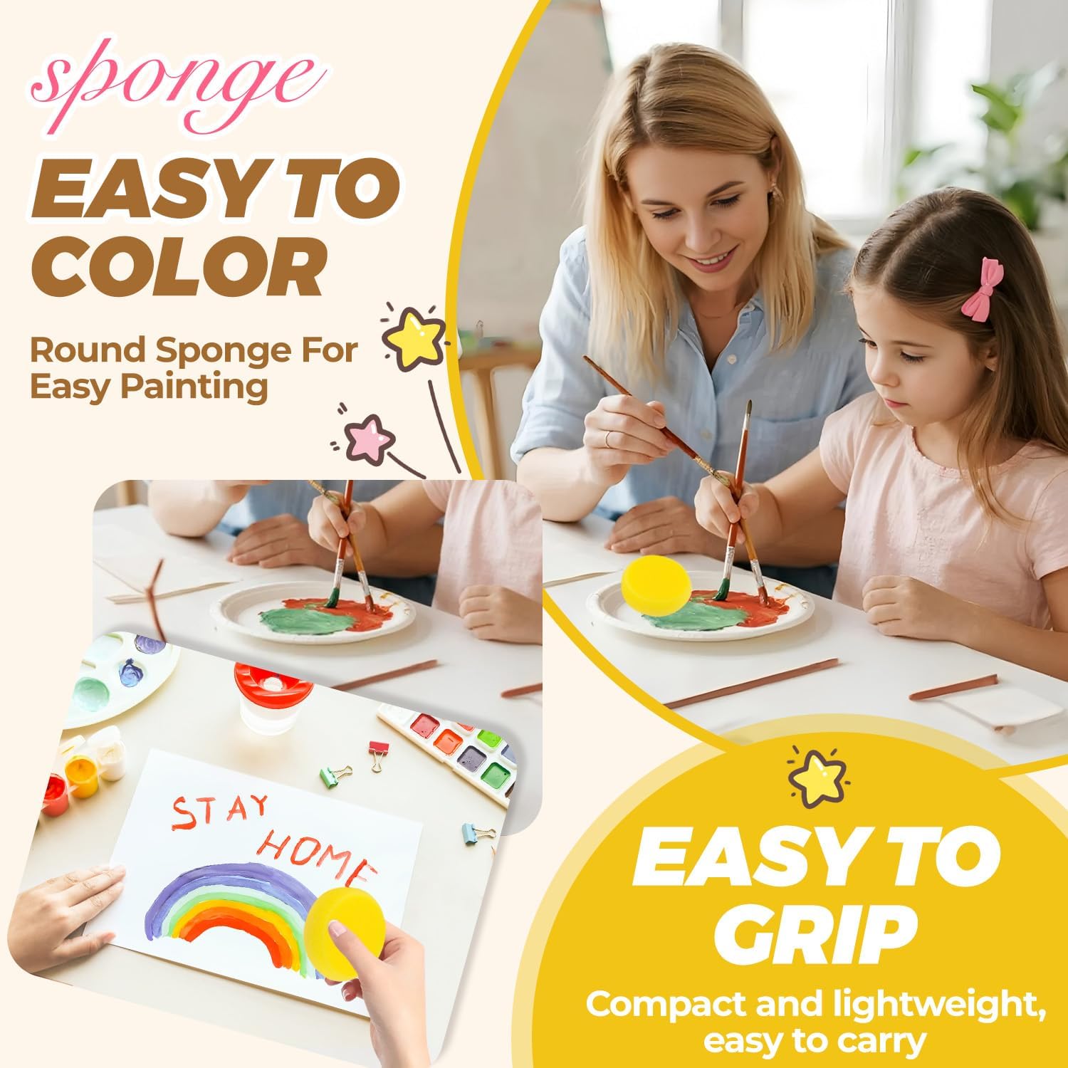 12PCS Pottery Sponges,3'' Yellow Round Paint Sponges,Synthetic Artist Sponge,Watercolors Sponge for Painting & Craft Clay & Cleaning Leather Ceramics Wall (12 Pcs)