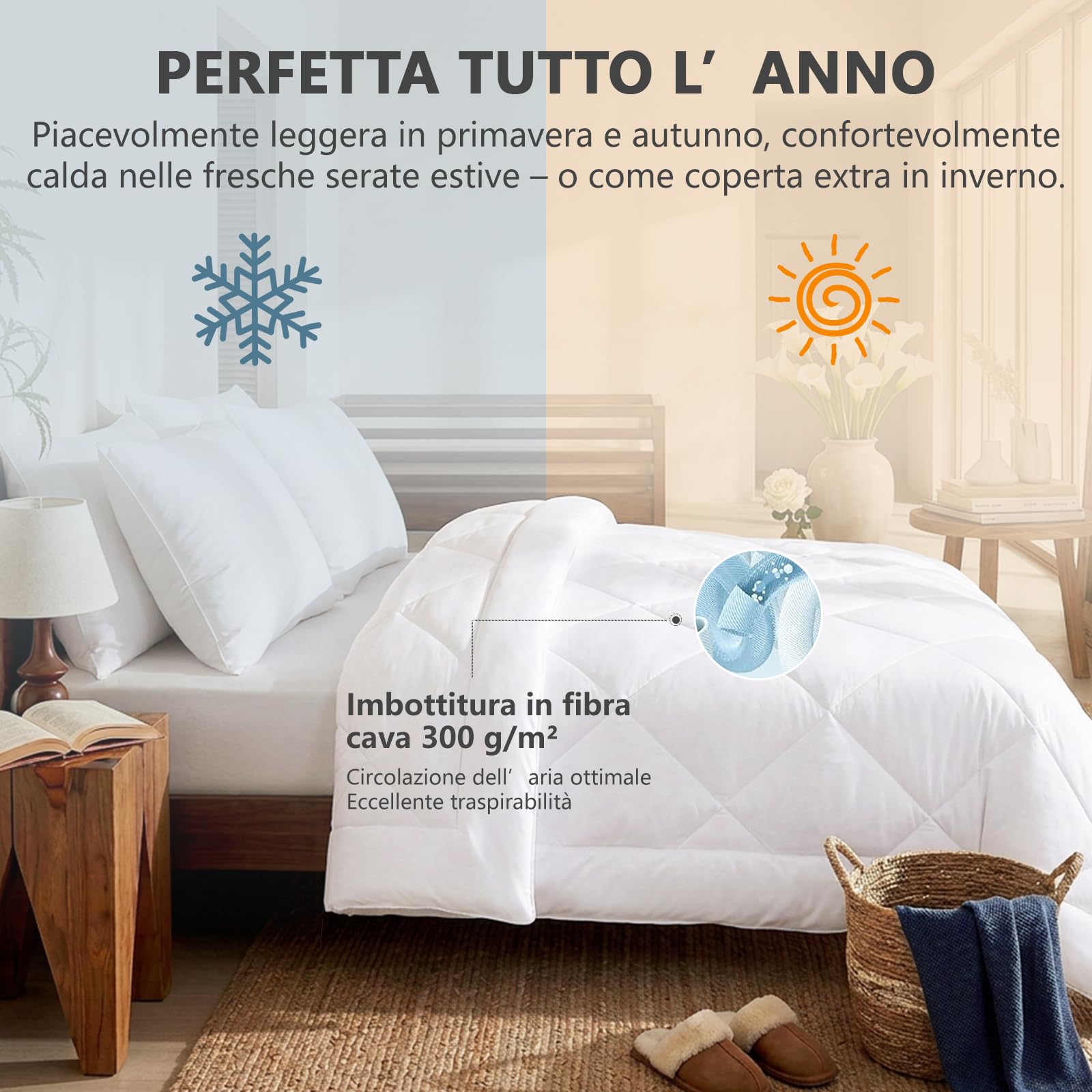 CozyLux Piumone Matrimoniale 220x240 cm per 4 Stagioni, Trapunta Invernale 220 x 240, Piumone Letto in Microfibra 300 g/m², Morbido, Caldo e Traspirante, Lavabile in Lavatrice, 240x220, Bianco