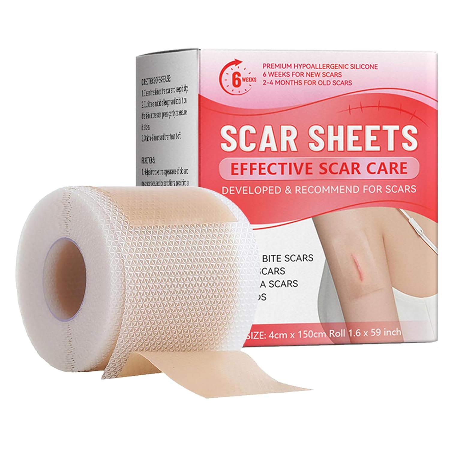 Silicone Scar Sheets, Silicone Scar Tape, Silicone Scar Strips, Professional Scar Removal Sheets for Surgical Scars, C-Section, Burn Tummy Tuck,Keloid Scars Bump Removal Scar (1.5M)