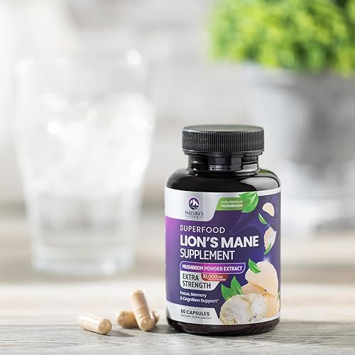 Miniatura 8 de Cápsulas de hongos de melena de león de 10,000 mg - Cápsulas de suplemento de melena de león para apoyo de memoria y enfoque, cerebro, apoyo a la