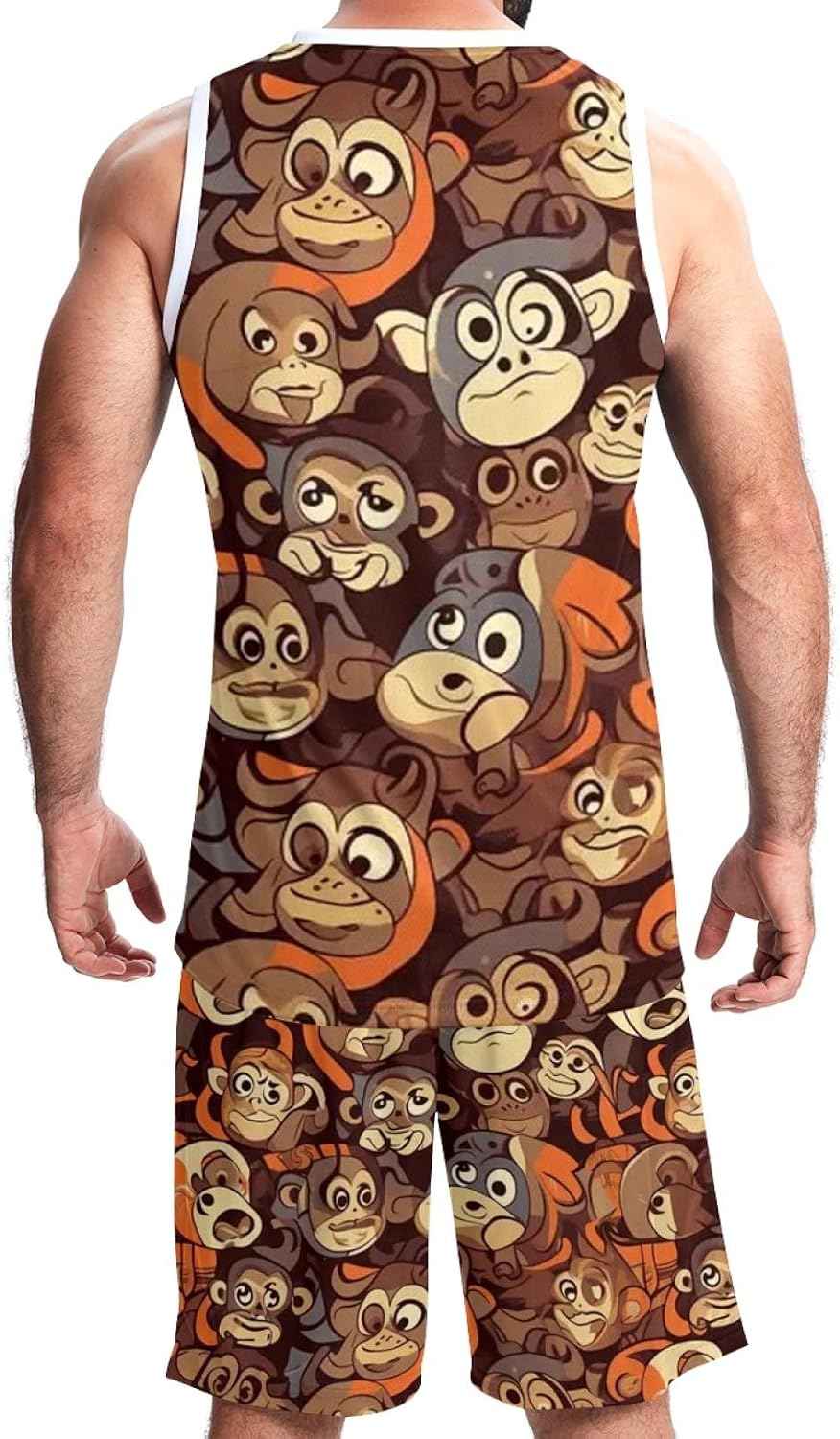 Men's Basketball Jersey Set Monkey Pattern Jersey Shorts with Pockets Sportswear for Men Adults Kids 5XL