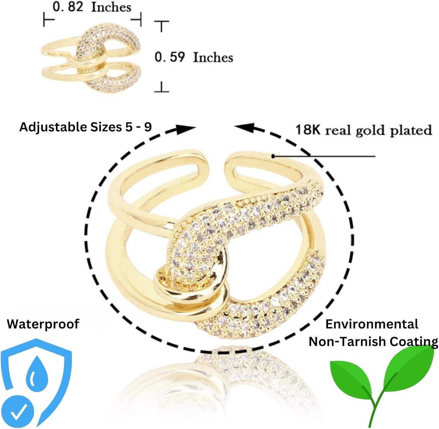 VINTAGE HAVANA 18K Gold Plated Cubic Zirconia Ring for Women | Butterfly | Star | Love Knot | Adjustable Size | Non Tarnish & Waterproof | Gift for Her