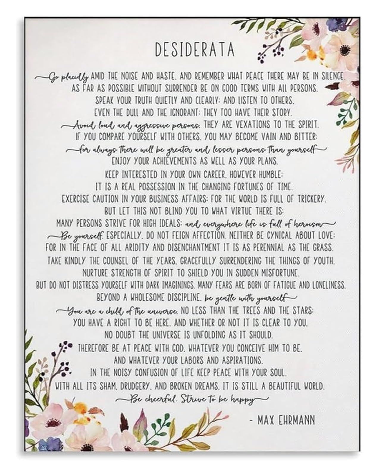 Mdbjtcyzn Unframed Motivational Quotes Desiderata Poem Vintage Poster Canvas Wall-Art Picture For Study Room Office Print(,16X24inch(40X60cm))