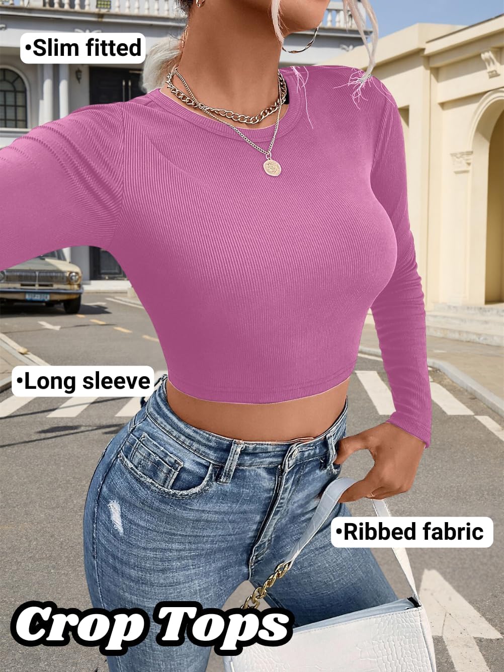 Kaei&Shi Bow Top,Ribbed Long Sleeve Crop Tops for Women,Cute Fall Picture Outfits Date Night Concert