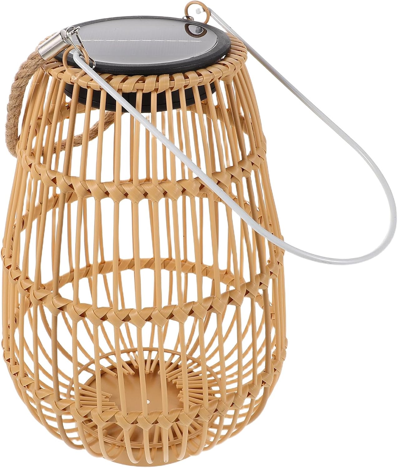 Solar Powered Hanging Lantern Outdoor, Decorative Garden Patio Wicker-Style Iron Lantern with Handle, Solar Landscape Path Light for Yard and Balcony Lighting