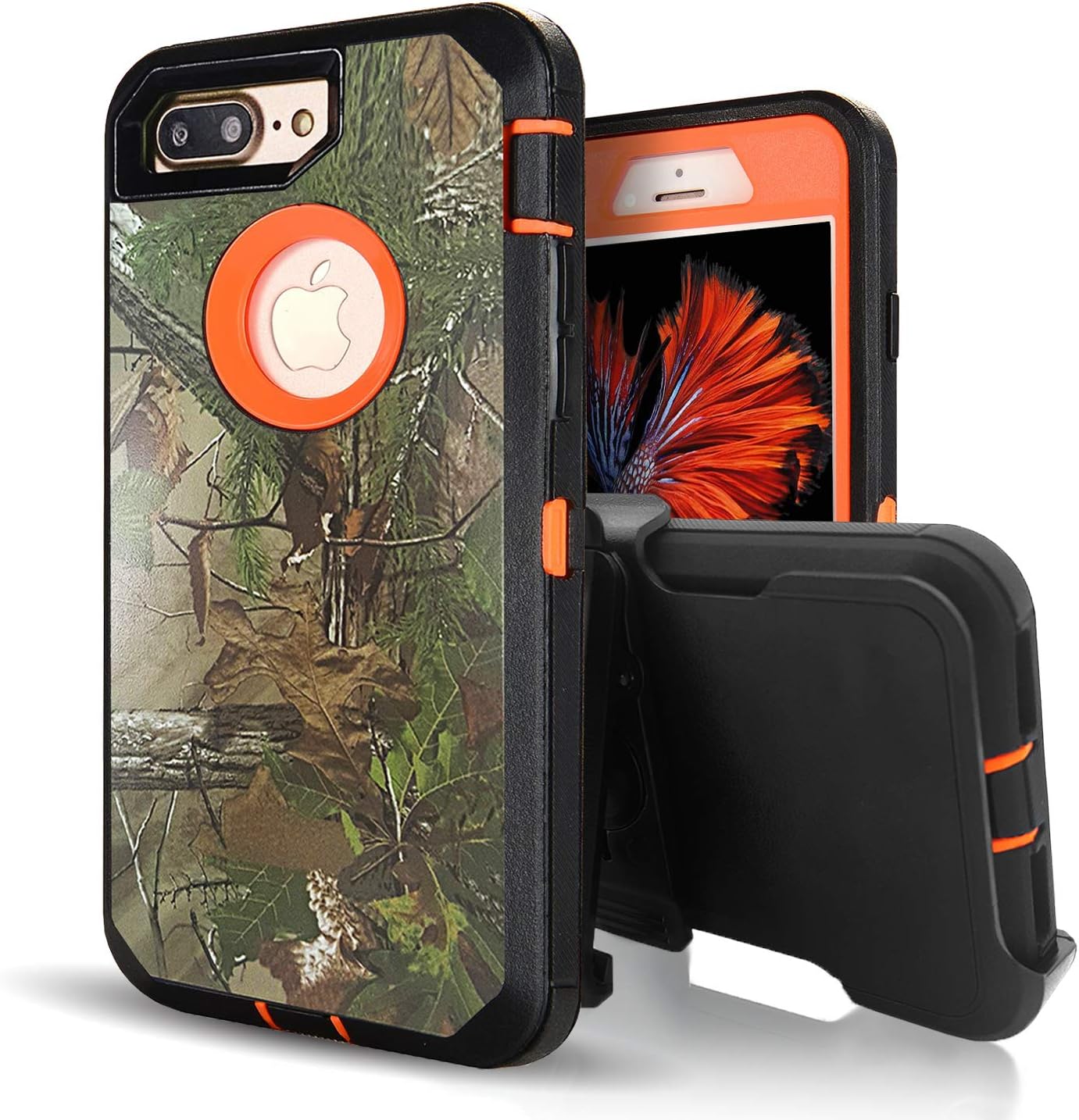 iPhone 8 Plus Case with Screen Protector,iPhone 7 Plus Protective Phone Cases for Men/Women,Vodico Camo Heavy Duty Defender Shockproof High Impact Full Body Cover with Belt Clip Holster (FOrange)