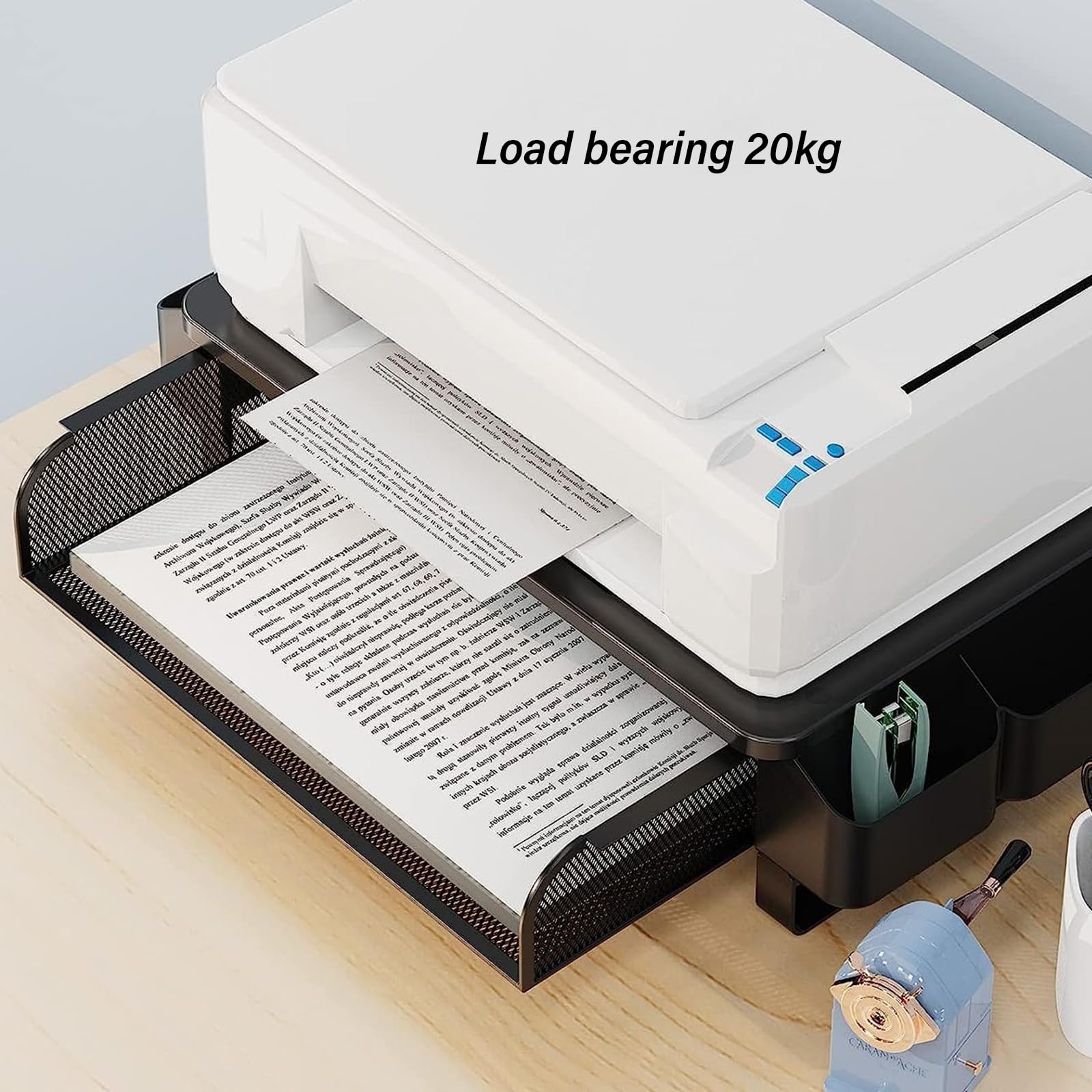 Supporto per schermo con cassetto di ventilazione, portapenne, supporto per laptop in metallo con organizer da scrivania laterale per stampante portatile