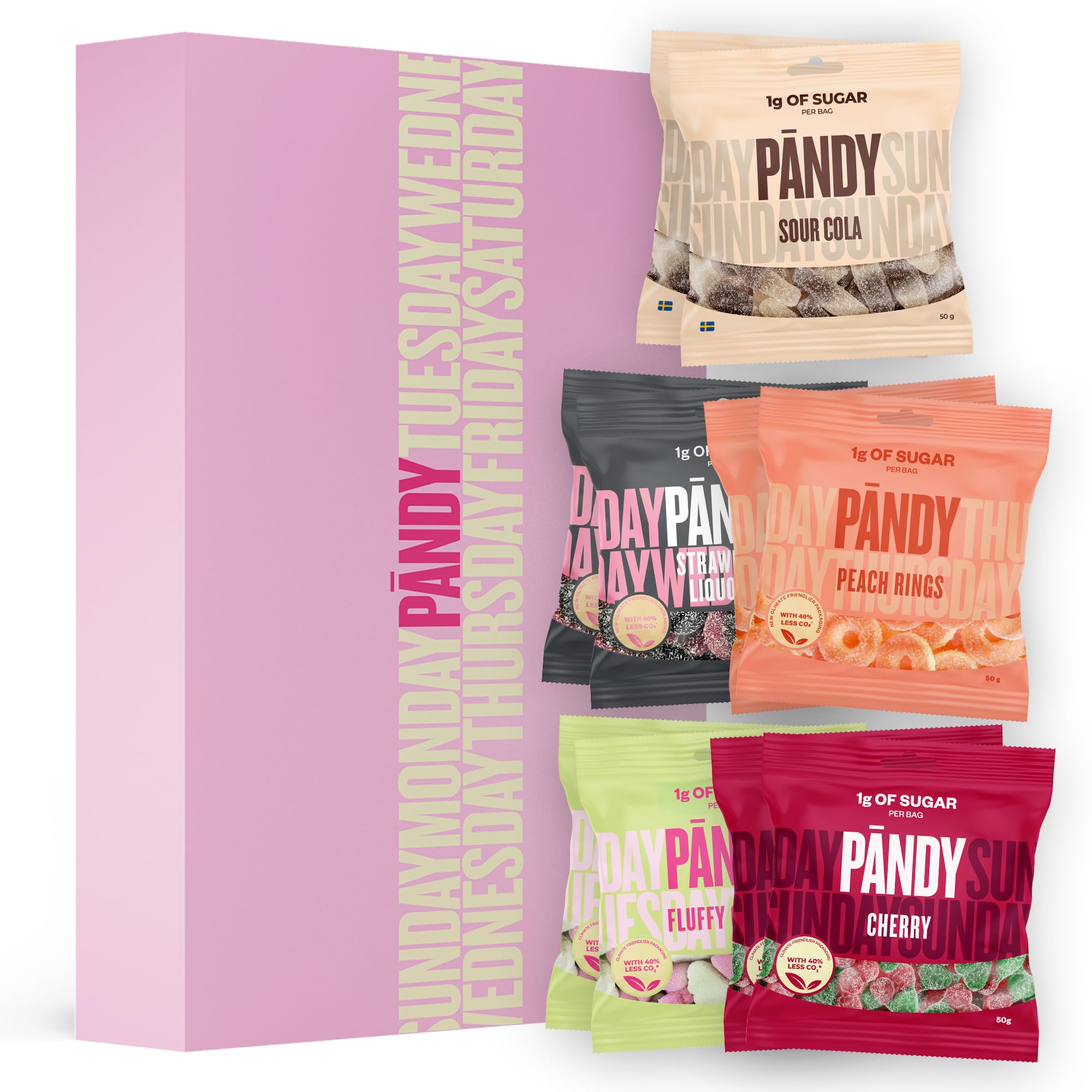 Pändy Gummibärchen ohne Zucker mit 100% Geschmack - 10x50g Probierpaket - zuckerfreie Süssigkeiten (<1g Zucker) - glutenfreie Süßigkeiten - kalorienarme, gesunde Snacks - low carb Bonbons zuckerfrei
