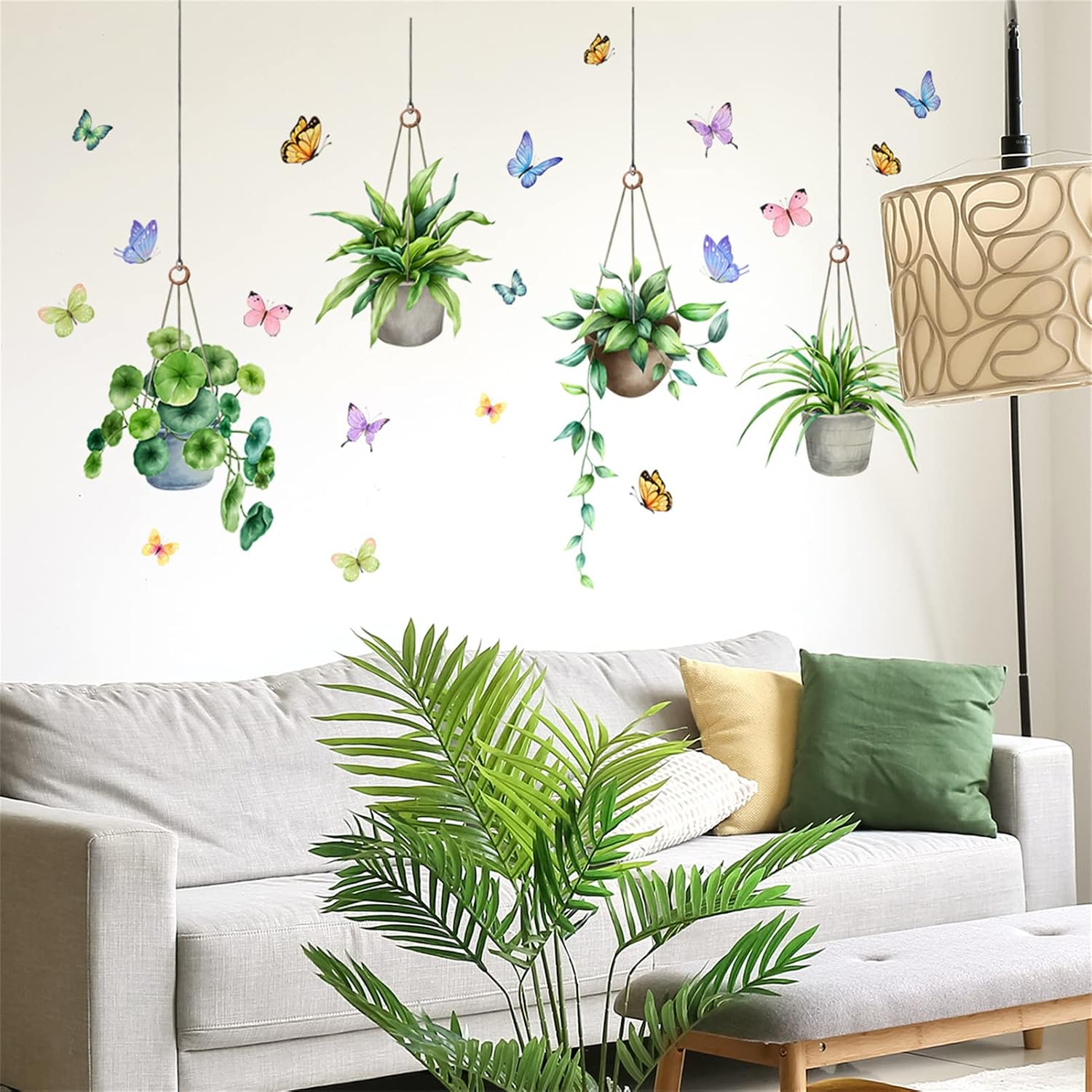 Amazon.co.jp: WOHAHA ウォールステッカー おしゃれ 植物 壁掛け鉢植え 蝶 緑 景色 壁紙シール はがせる おしゃれ 北欧 ...