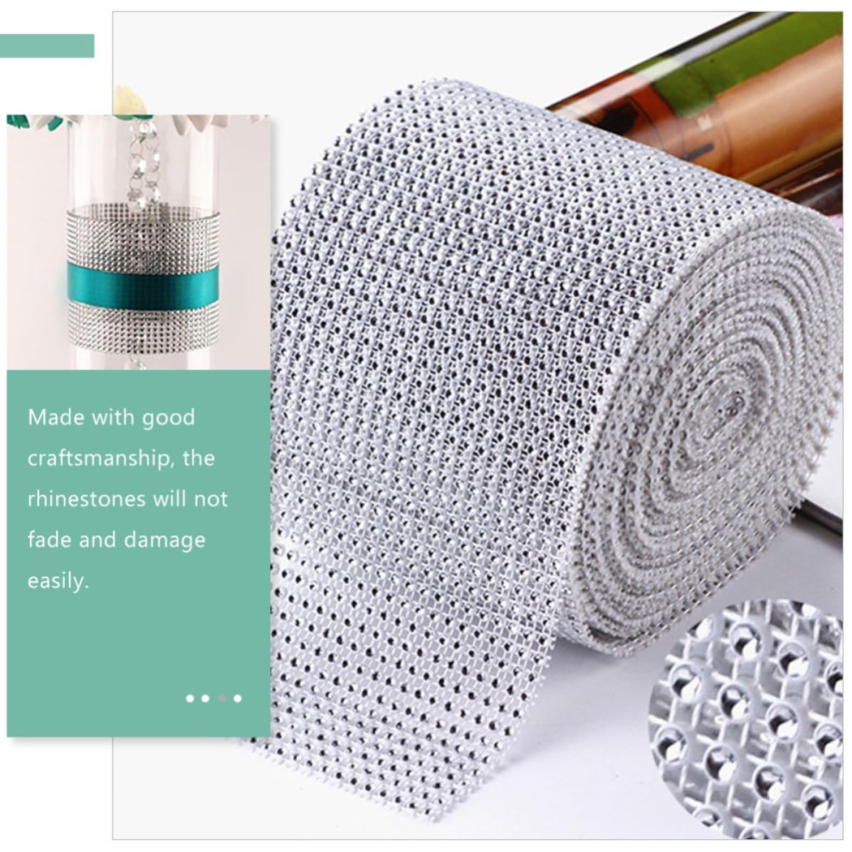 3 Rotoli Nastro Strass a Rete Argento, Rotolo Decorativo per