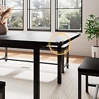 Vista 6 de Juego de Mesa de Comedor de 5 Piezas para 4-6, Mesa de Cocina Extensible de 63" con 2 Bancos y 2 Taburetes, Estructura de Metal y Tablero de MDF
