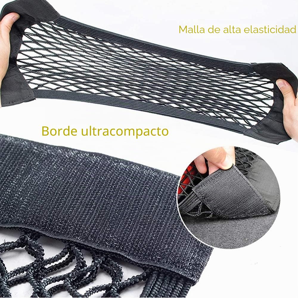 EINESIN Red de Almacenamiento, Nailon, Bolsa de Organizador Tronco de Coche con Redes de Bolsillos Elástica, Botellas, comestibles, Negro, para Carro de automóviles
