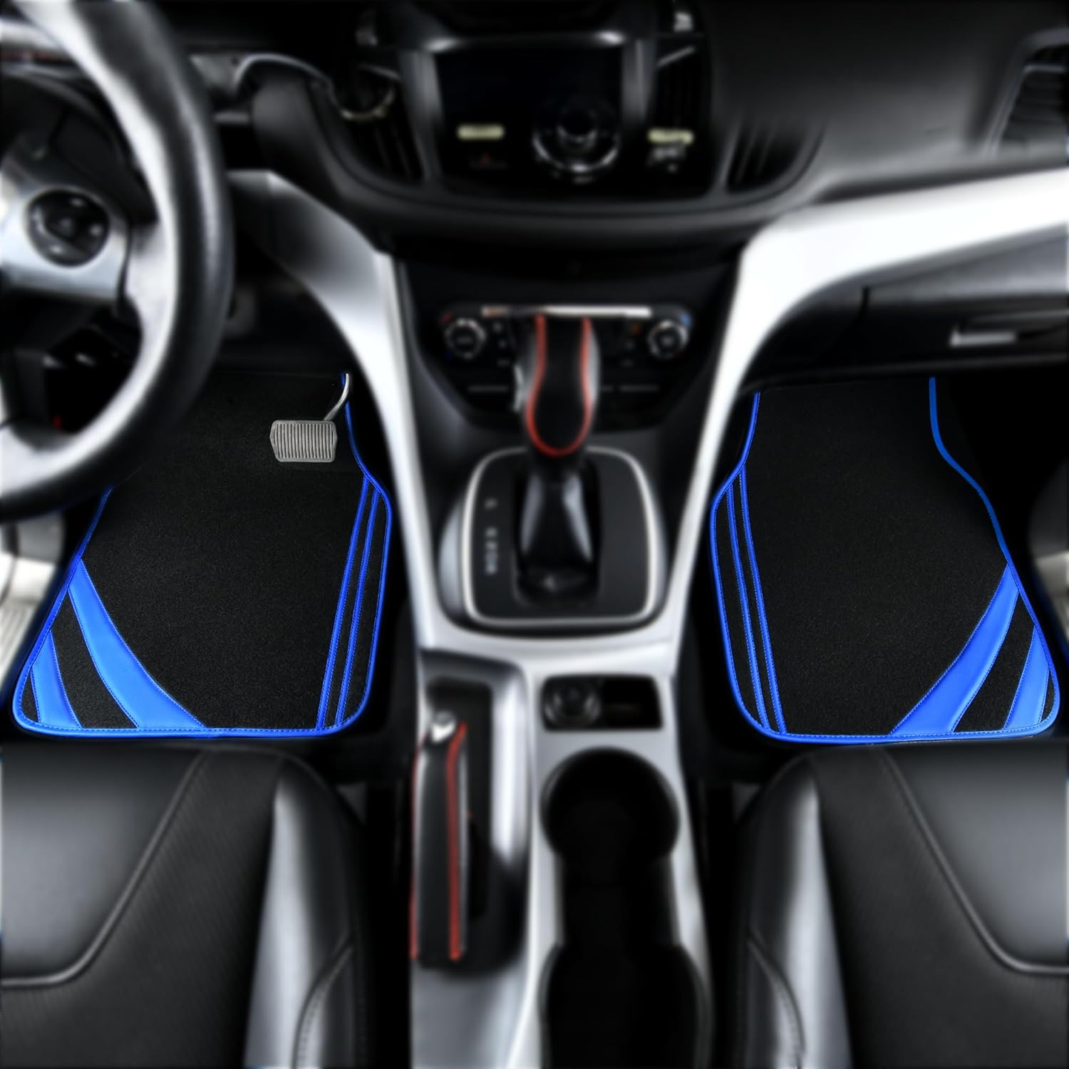 CAR PASS Faux Leather Car Mats Blue Edge Waterproof Car Floor Mats Car Carpet Mats 4 Pieces with Double Stitch Line Anti-Slip Backing Design, Universal Fit for Most Vehicles,SUVs,Sedan,Vans - Image 3