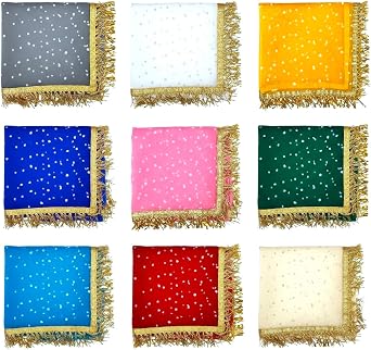 Navratri Matarani Navrang Tikli Chunri 9 Colors for 9 Days Devi Maa Ki ChunriDurga Mataji Chunni 12 x 18 Tikli Chunri Pack of 9
