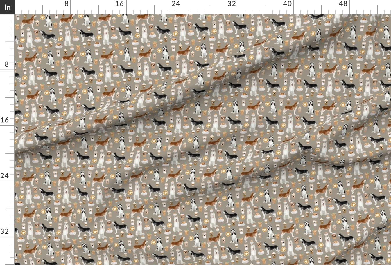 Spoonflower Fabric - Husky Siberian Huskies Coffees Dogs Medium Brown Coffee Dog Printed on Minky Fabric by The Yard - Sewing Baby Blankets Quilt Backing Plush