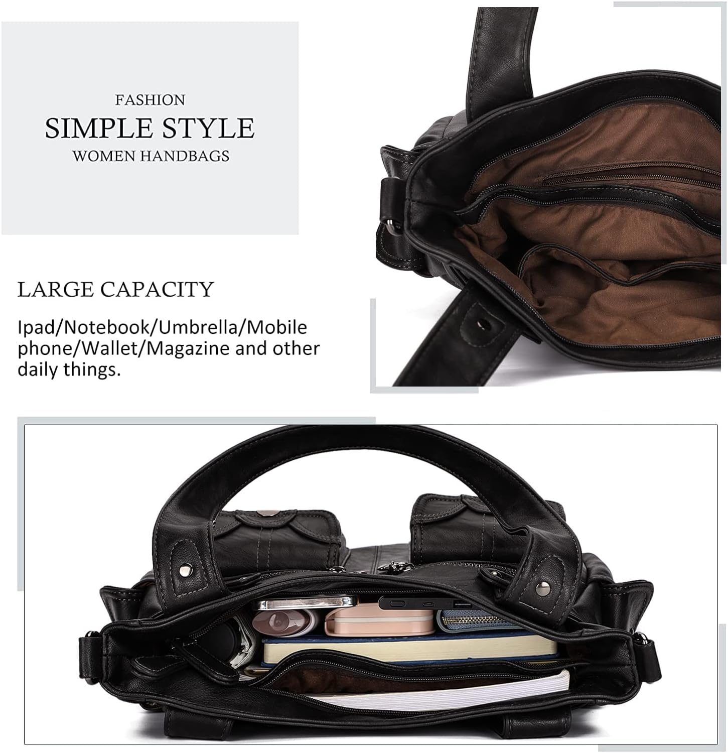 Purses and Handbags for Women Large Hobo Shoulder Bags Soft PU Leather Multi-Pocket Tote Bag | Large, Soft, PU Leather, Multi-Pocket - Image 4