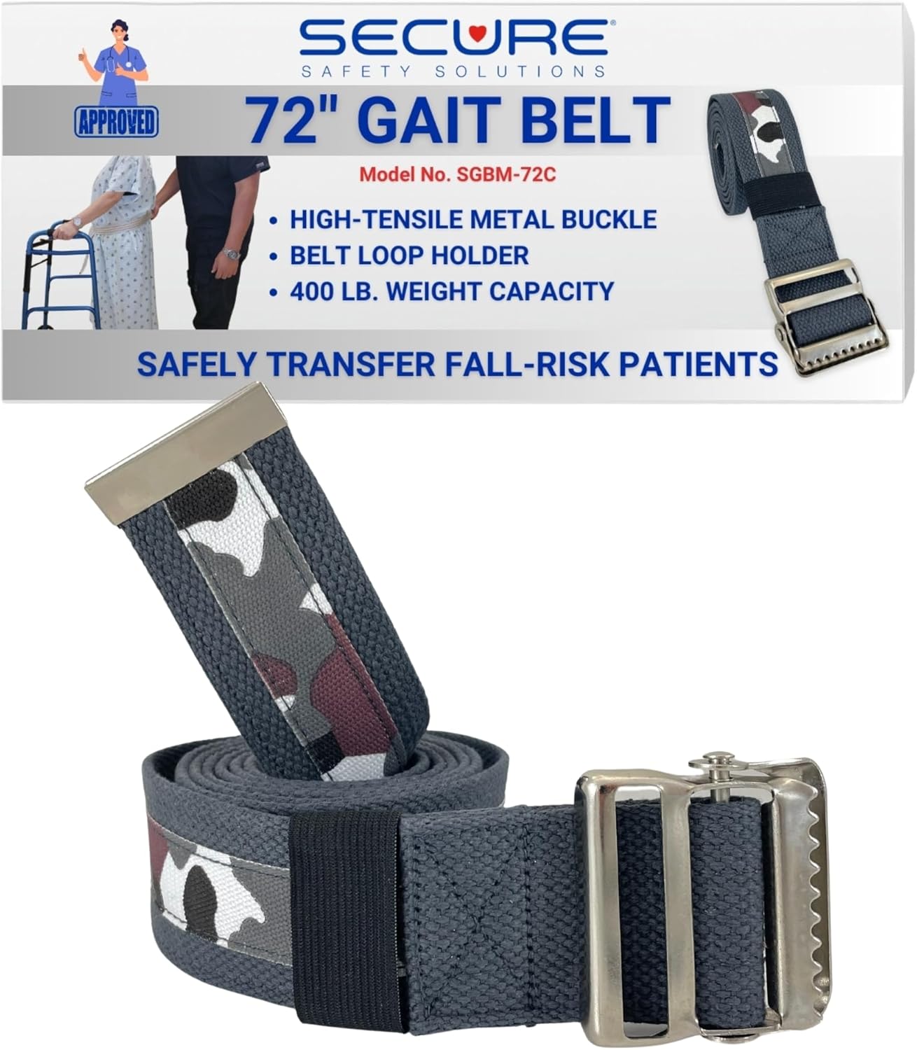 Secure Gait Belt for Seniors with Metal Buckle – Transfer and Walking Standing Aid Elderly, Physical Therapy, Nurses