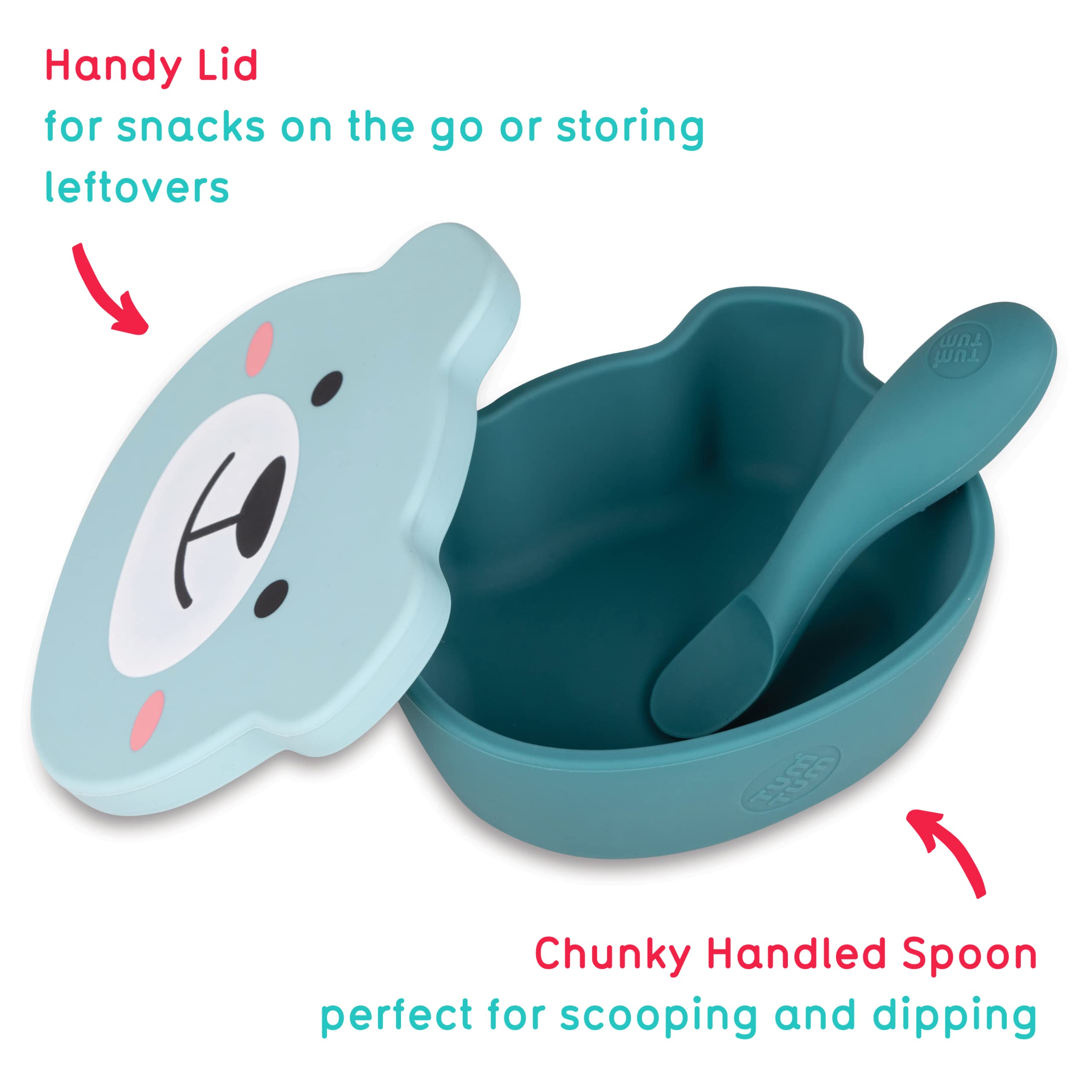 TUM TUM Bol Ventouse pour Bébé Couvercle, Cuillère Bébé, Silicone 1er Repas (Bleu)