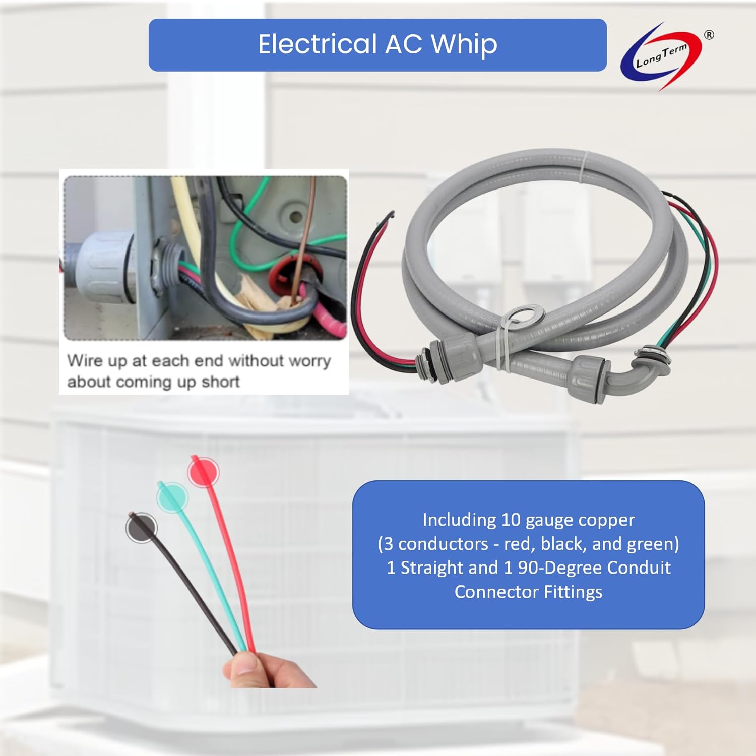 1/2" 4FT, 10THHN Wire-Non-Metallic Connectors, A/C Hook-up Whip Kit,A/C Disconnect Switch with-Fused 240V 60A Disconnect Box