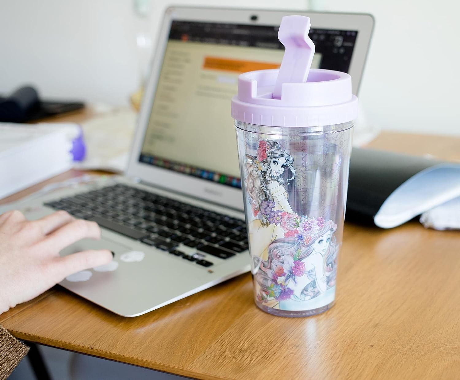 Disney Princesses Double-Walled Plastic Tumbler With Lid | Official Kitchen Accessories | Travel Coffee Mugs, Novelty Drinkware For Home Kitchen Set | Holds 16 Ounces