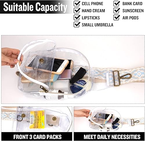 Miniatura 5 de Bolsa transparente para mujer aprobada por el estadio mochila cruzada pequeña correa de guitarra mini moda casual transparente PVC Daypack Negro -