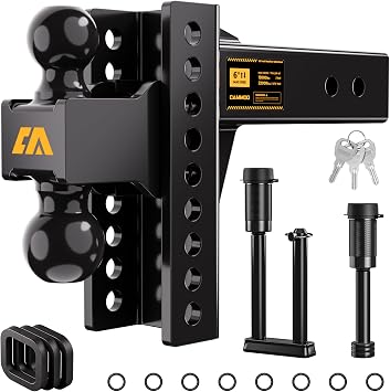 CAMMOO Adjustable Trailer Hitch for 2.5inch Receiver 6 inch Rise/Drop Hitch | Adjustable Tow Hitch 2" and 2-5/16" Ball Hitch, 22000 LBS GTW Truck Hitch with U-Shaped Alloy Steel Anti-Theft Pin, Black