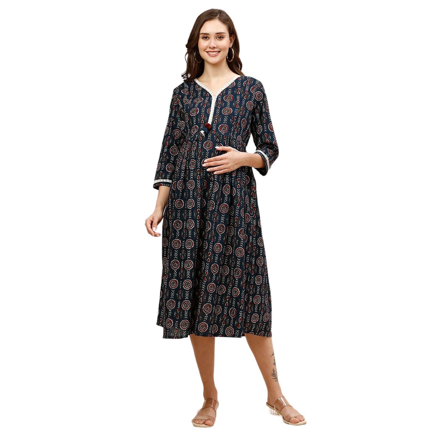 momtobe Women's Rayon Maternity Dress/Pregnancy Dress/Easy Breastfeeding Dress/Western Dress with Zippers for Nursing Pre and Post Pregnancy (Maroon)-picture-31