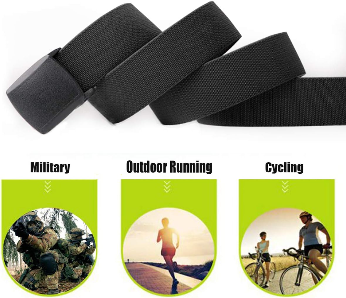 WYuZe Nylon Elastic Stretch Belt, Non-Metal Nickel-Free 1.5" Outdoor Casual Work Hiking Belt for Men