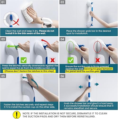 Miniatura 75 de TAILI - Barras de sujeción para la ducha con ventosa, paquete de 2 unidades, de 16 pulgadas, resistente y removible, sin taladro, impermeable