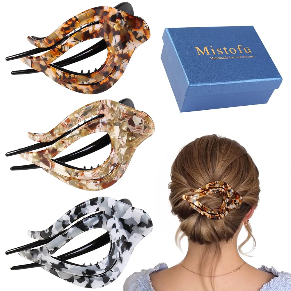 Mistofu 3Pcs French Concord Hair Claw Clips for Women - Curved Strong Hold No Slip Grip Clips for Thick and Thin Hair (Multicolor 1)