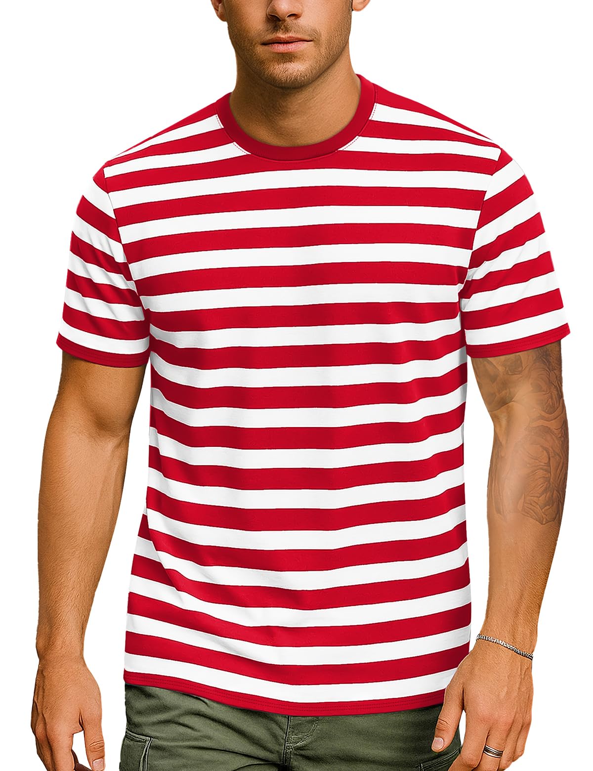 Zengjo Mens Striped Shirt Short Sleeve T-Shirts