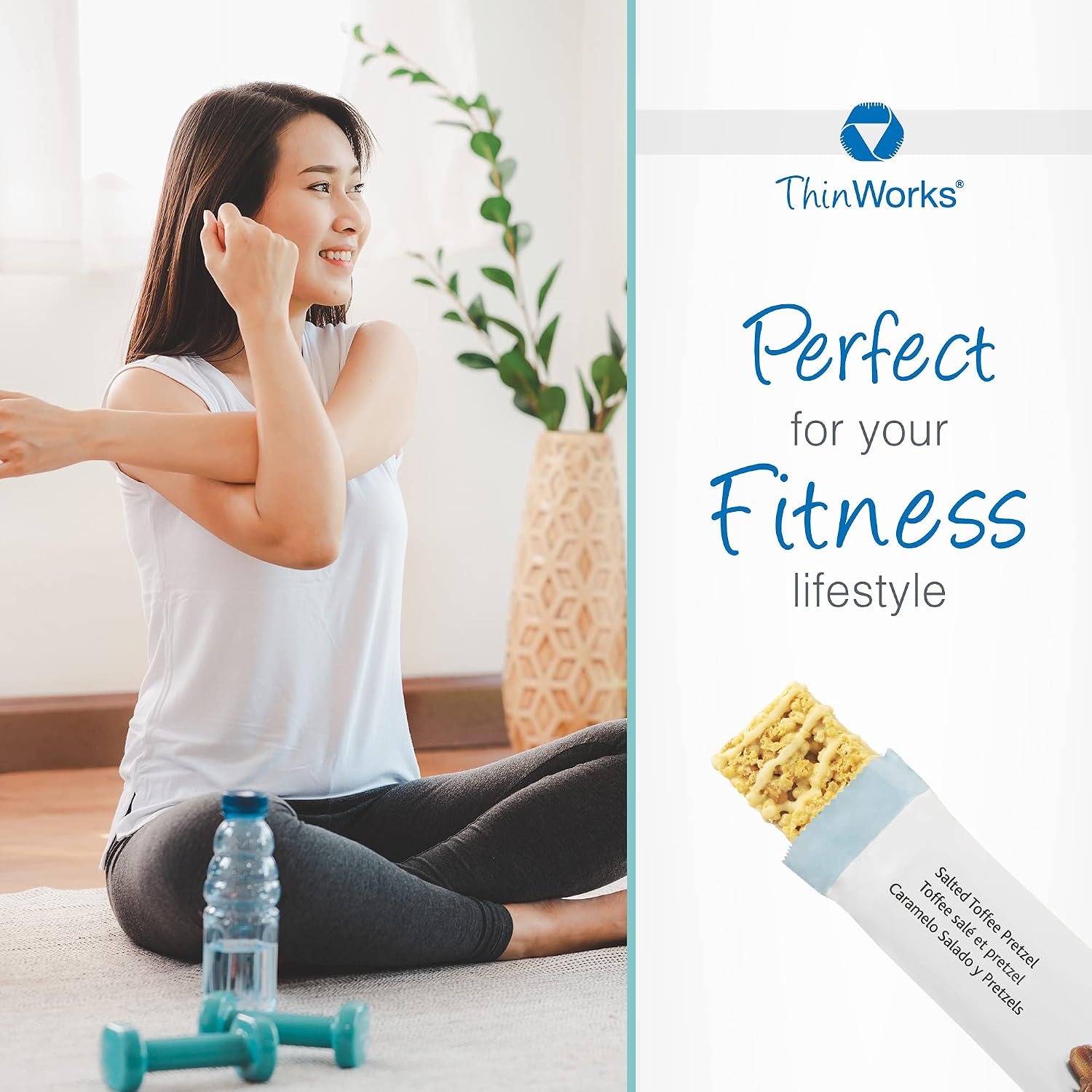 ThinWorks Salted Toffee Pretzel Low-Carb Protein Bars, Low-Calorie Snacks for Weight Loss and Healthy Meals