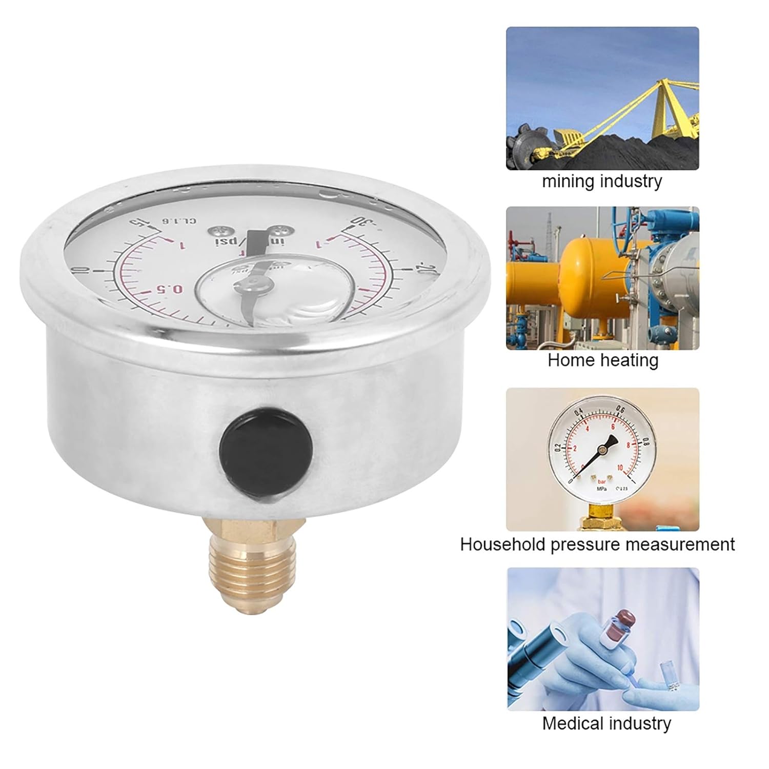 Vacuum Pressure - Stainless Steel - Stable and Clear Indication - for Industry and More - TSPGGZ604‑1bar