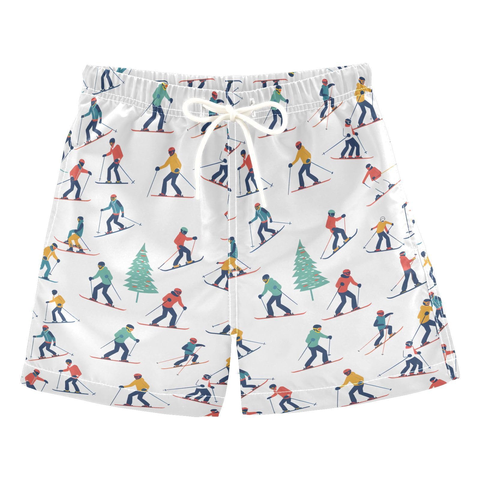 ALAZA Winter Sports Skiers Tree Boys Quick Dry Beach Board Shorts Kids Swim Trunks Bathing Suit Swimsuit 3T Multicolor