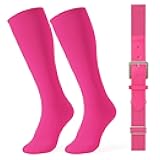 LEACOOLKEY Baseball Socks and Belt Combo Adult Youth Softball Elastic Socks Belt Set Adjustable