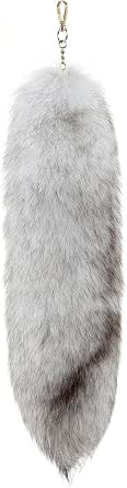 Super Huge Fluffy Fox Tail Keychain - 40cm Realistic Animal Tail For Cosplay, Bag Charm, Therian Accessory (Silver Orchid)