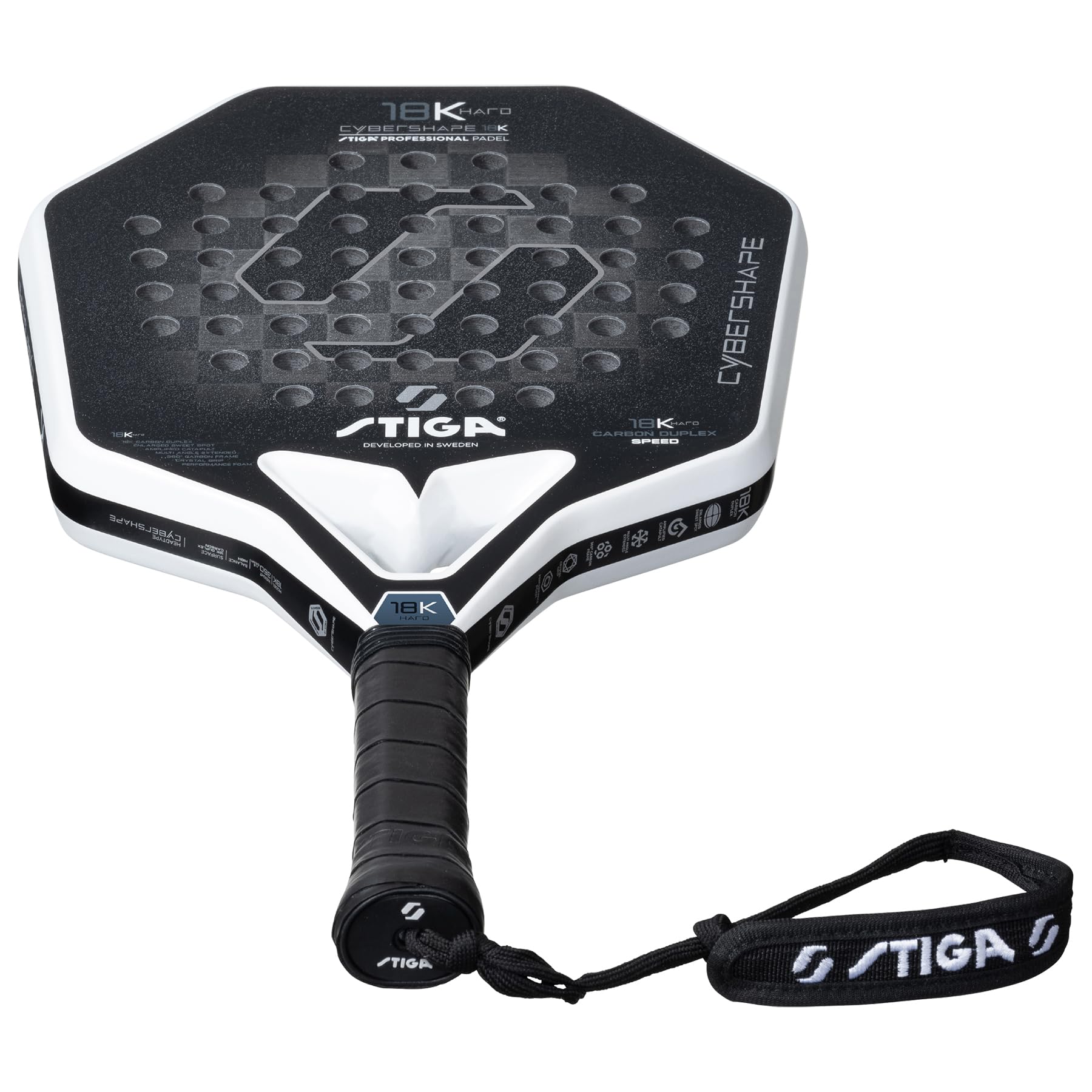 STIGA Pala de Pádel Cybershape 18K Hard - Combinación Fuerza, Control y Sensación - Superficie de Golpeo Ampliada, Mayor Sweet Spot - Construcción de Fibra de Carbono