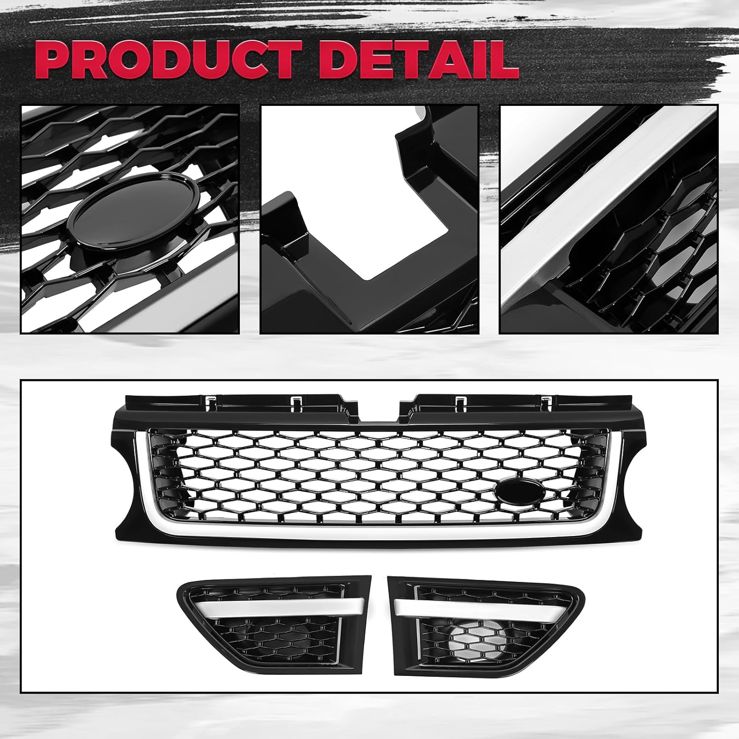 HECASA Front Grill+Air Side Vents Compatible with 2010-2013 Land Rover Range Rover Sport L320 Bumper Grille Assembly Black