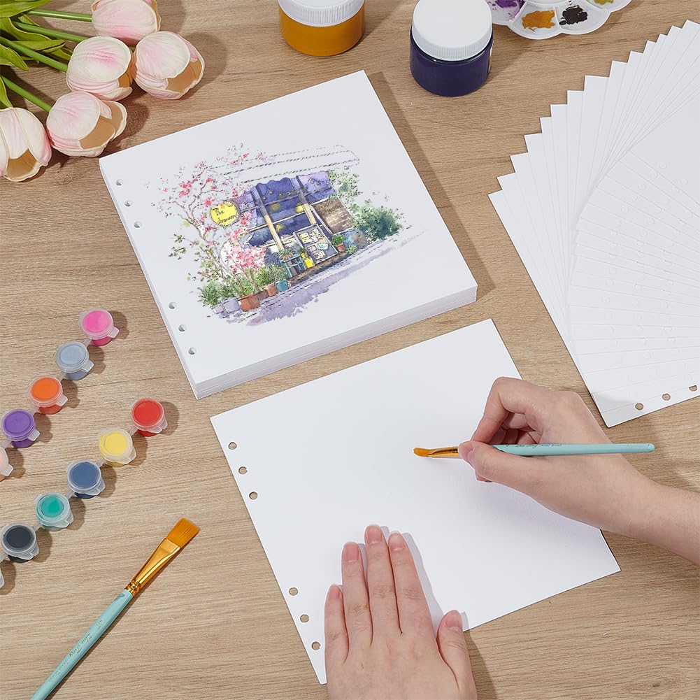 OLYCRAFT 60 hojas de papel para acuarela Algodón 300 g/m² Papel para acuarela Hojas sueltas Blanco A granel Cuadrado Blanco Papel artística Bloc 6 agujeros para pintura estudio y diario artístico