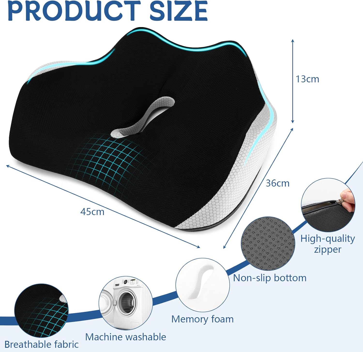 Bearrerp Coussin orthopedique en mousse a memoire de forme - Ergonomique - Favorise la circulation sanguine et soulage le coccyx - P - photo 2