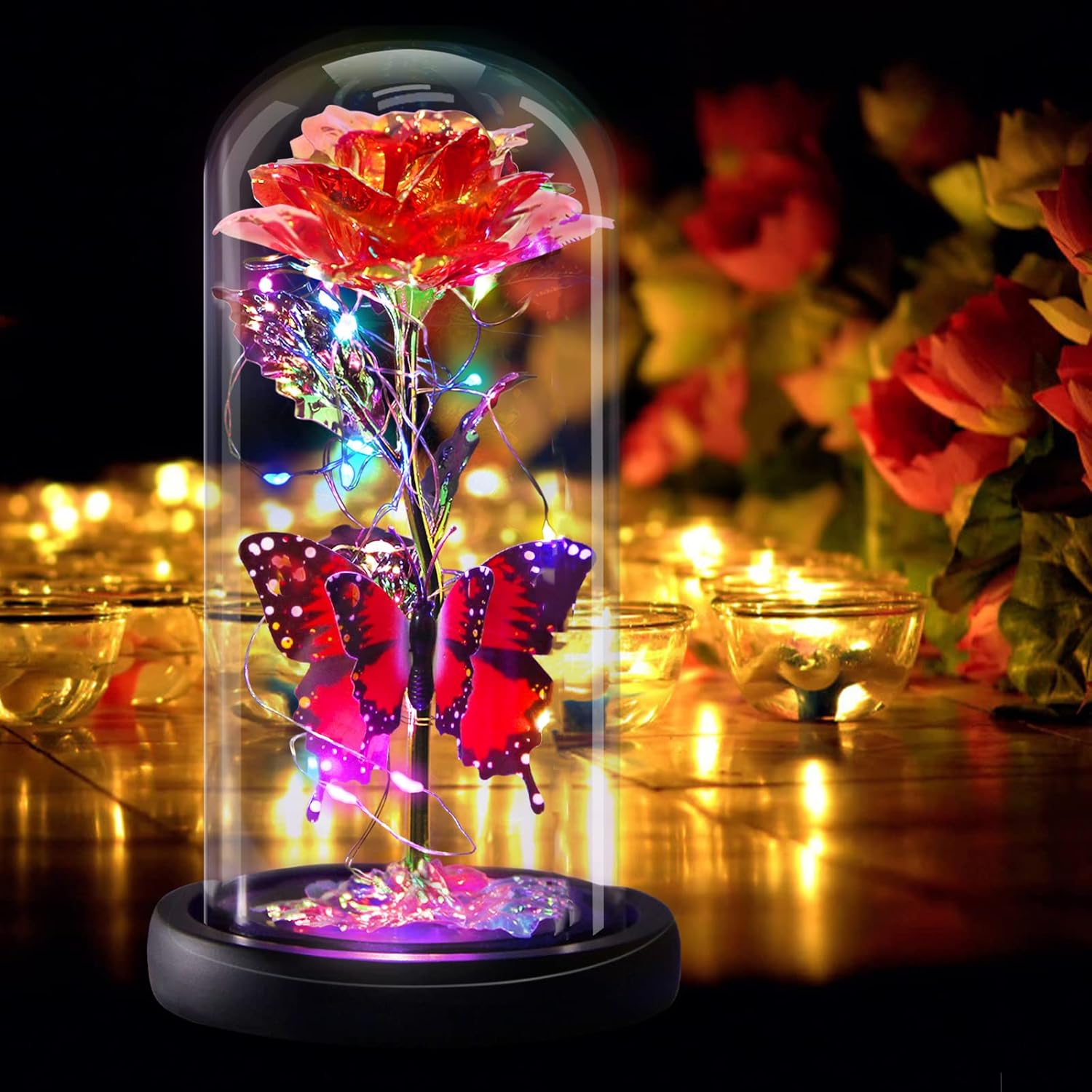 Galaxy Flowers Rose Birthday Gift for Women Mom Grandma, Enchanted Infinity Rose in Glass Dome, Valentines Rose Gifts for Valentine's Day Mother's Day Anniversary Wedding