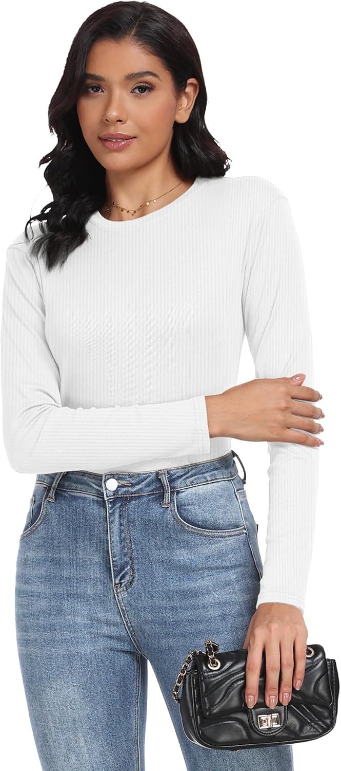 1/4 Pack Women's Long Sleeve Shirts Fitted Basic Ribbed Undershirt Underscrub Compression Tops T Shirts for Casual - Image 3