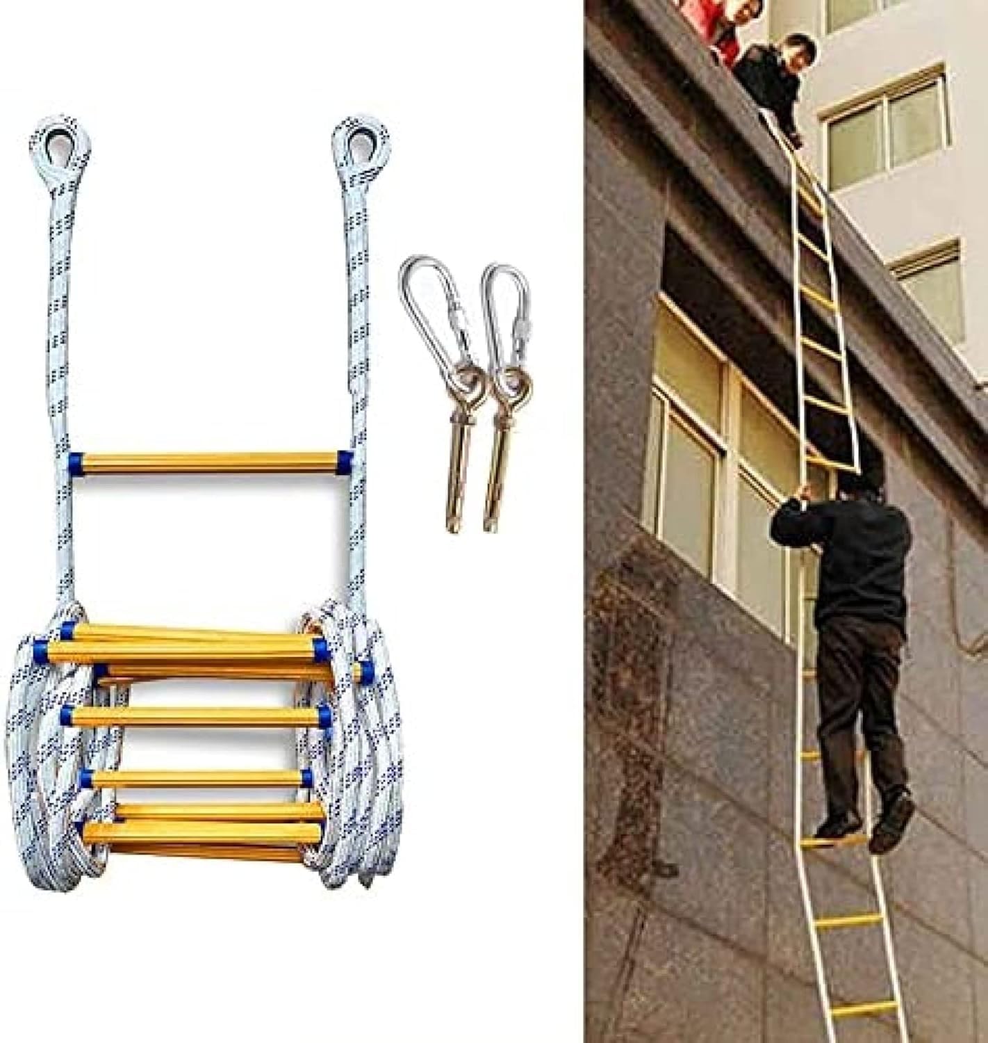 Scala antincendio, scala di sicurezza di emergenza a 2 piani, distribuzione rapida, resistenza alle alte temperature, capacità di carico 300 kg, 20 m, per adulti e bambini