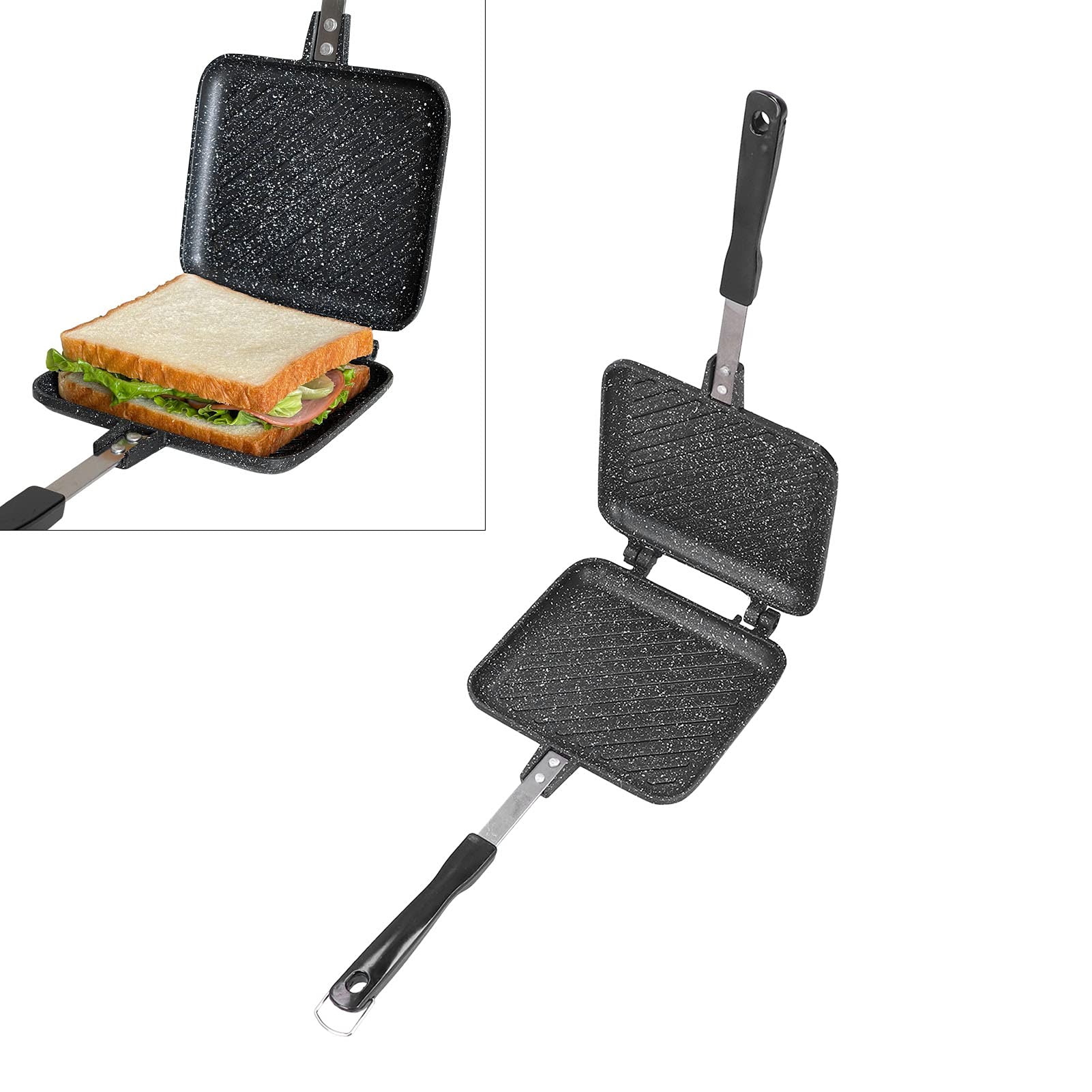 Double sided BBQ Grill Pan , Non?Stick Coating Double Grill Pan butty And Panini Maker Fry Pan for Barbecue , Grilled Pan with Heat Resistant Handles